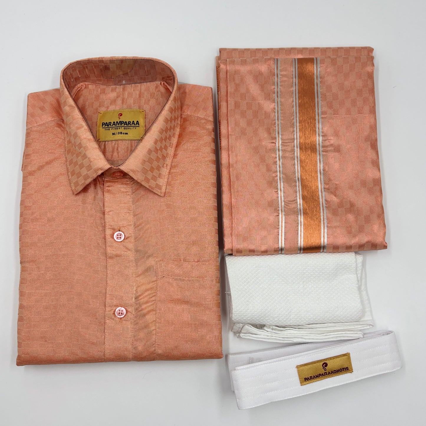 Art Silk Embossed Mens shirt and Dhotis  Fanta