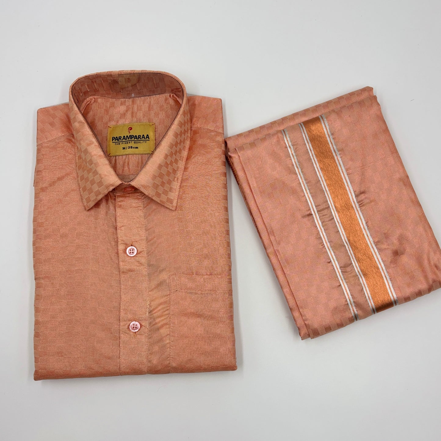 Art Silk Embossed Mens shirt and Dhotis  Fanta