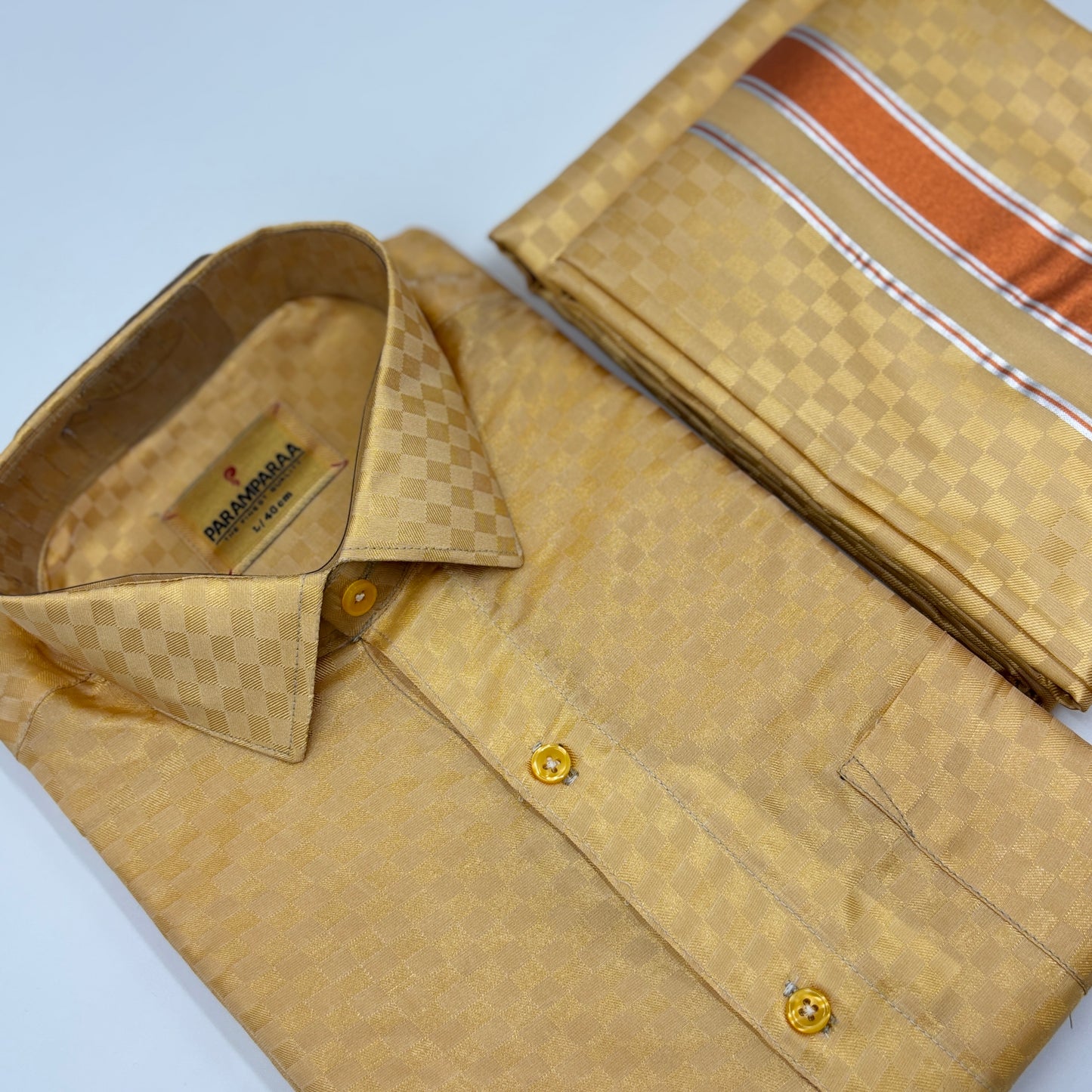 Art Silk Embossed Mens shirt and Dhotis  Gazel