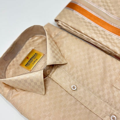 Art Silk Embossed Mens shirt and Dhotis L.Copper