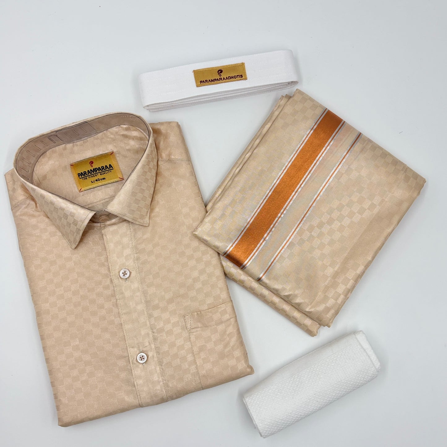 Art Silk Embossed Mens shirt and Dhotis L.Copper