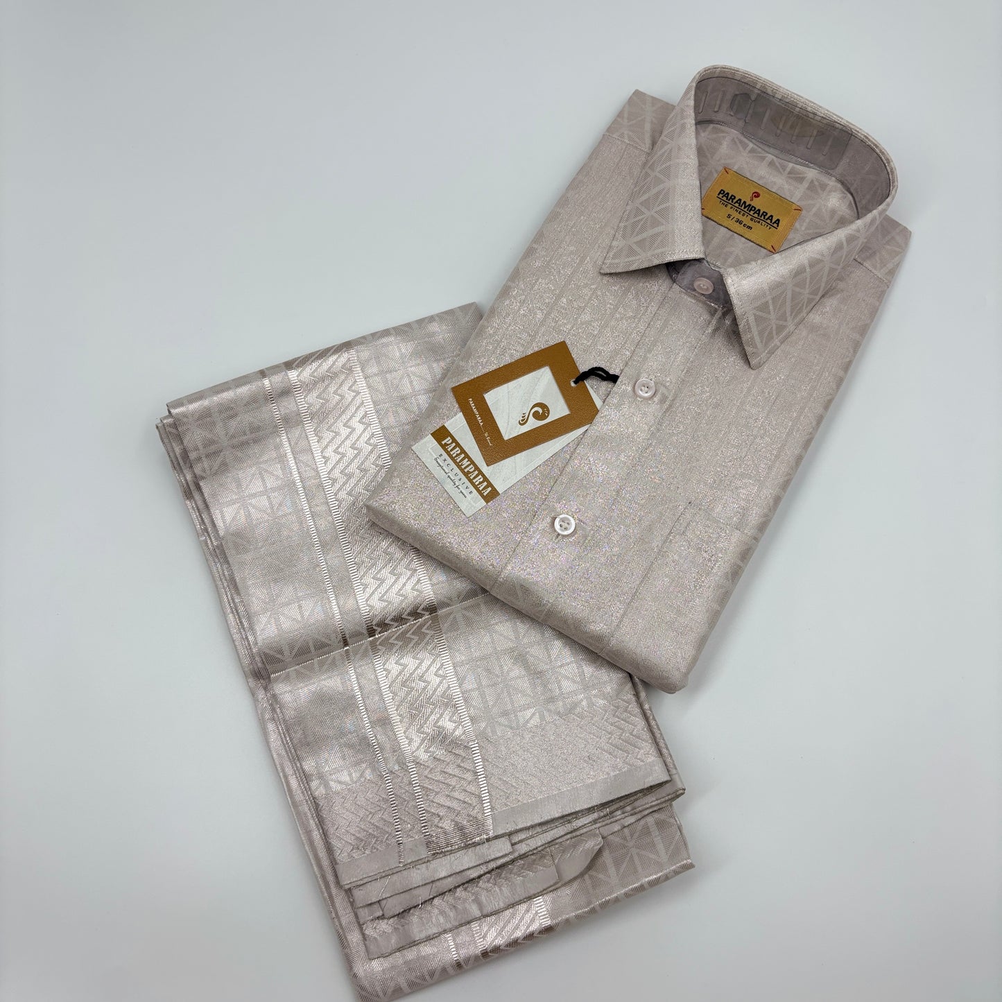 Anugraha Tissue  Silver Emboss  Mens shirt and Dhoti