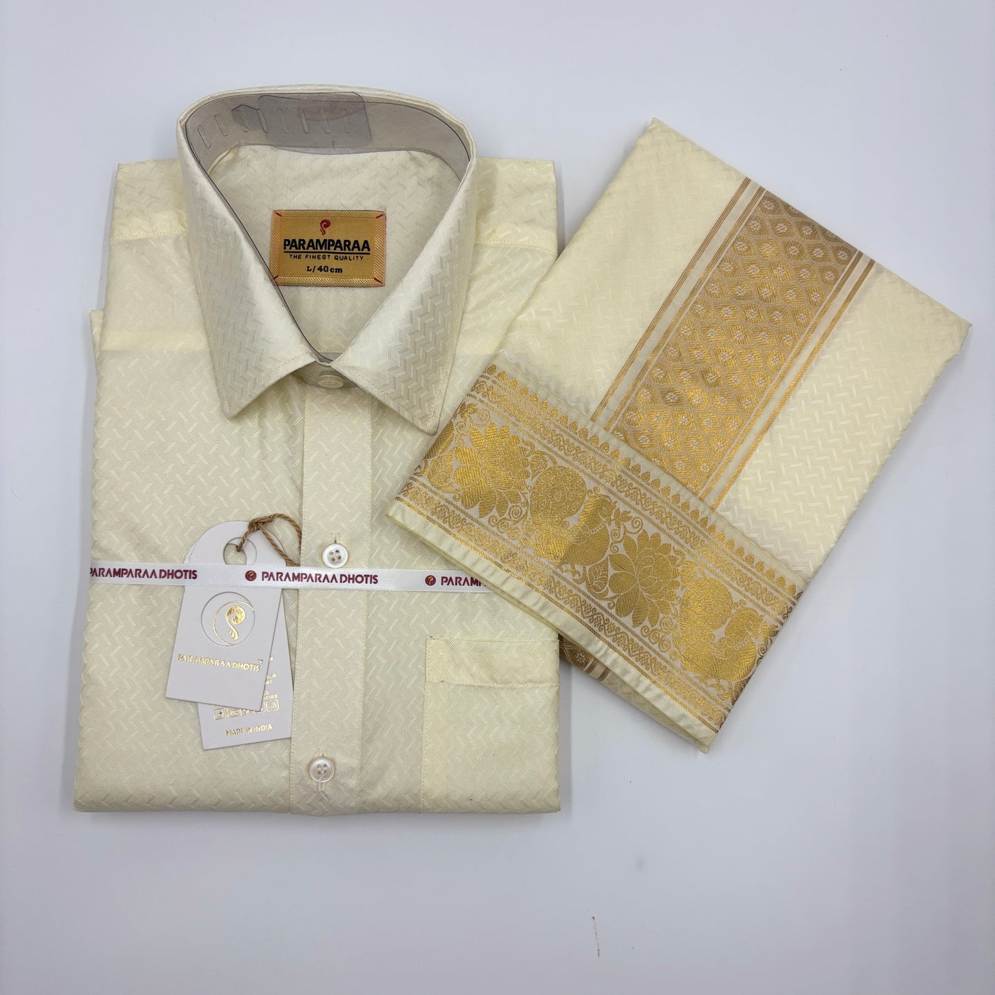 Manam Juquard Wave Cream Mens shirt and Dhotis