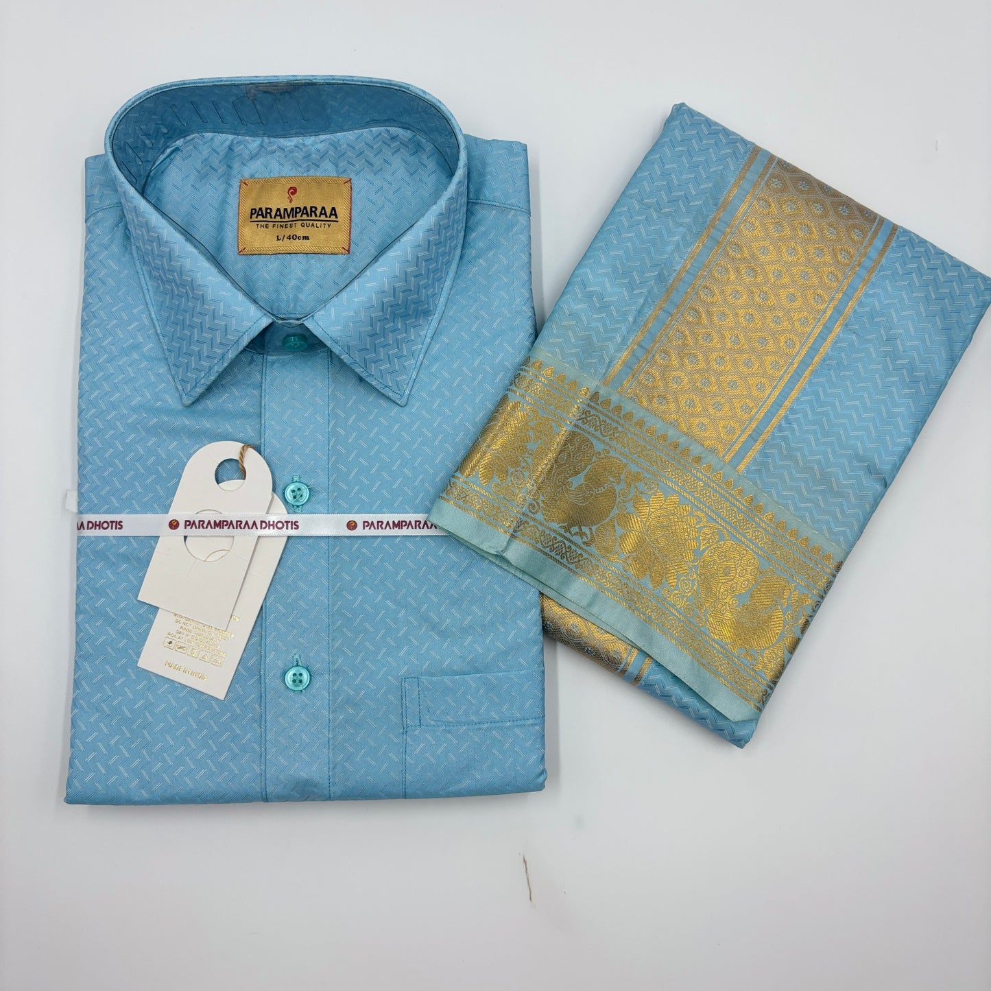 Manam Juquard Wave Sky blue Mens shirt and Dhotis