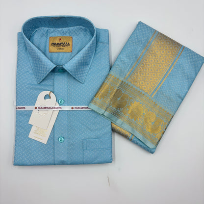 Manam Juquard Wave Sky blue Mens shirt and Dhotis