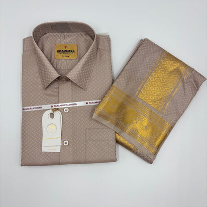 Manam Juquard wave Sand Stone Mens shirt and Dhotis