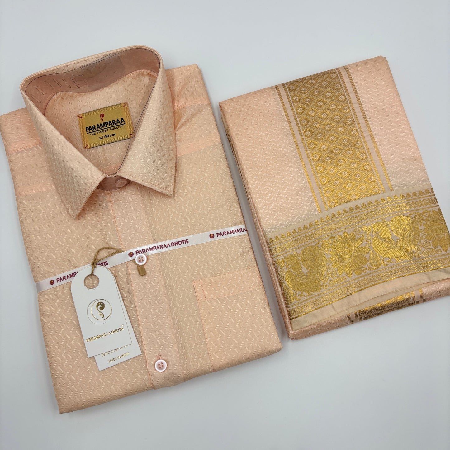 Manam Juquard wave Coral  Mens shirt and Dhotis