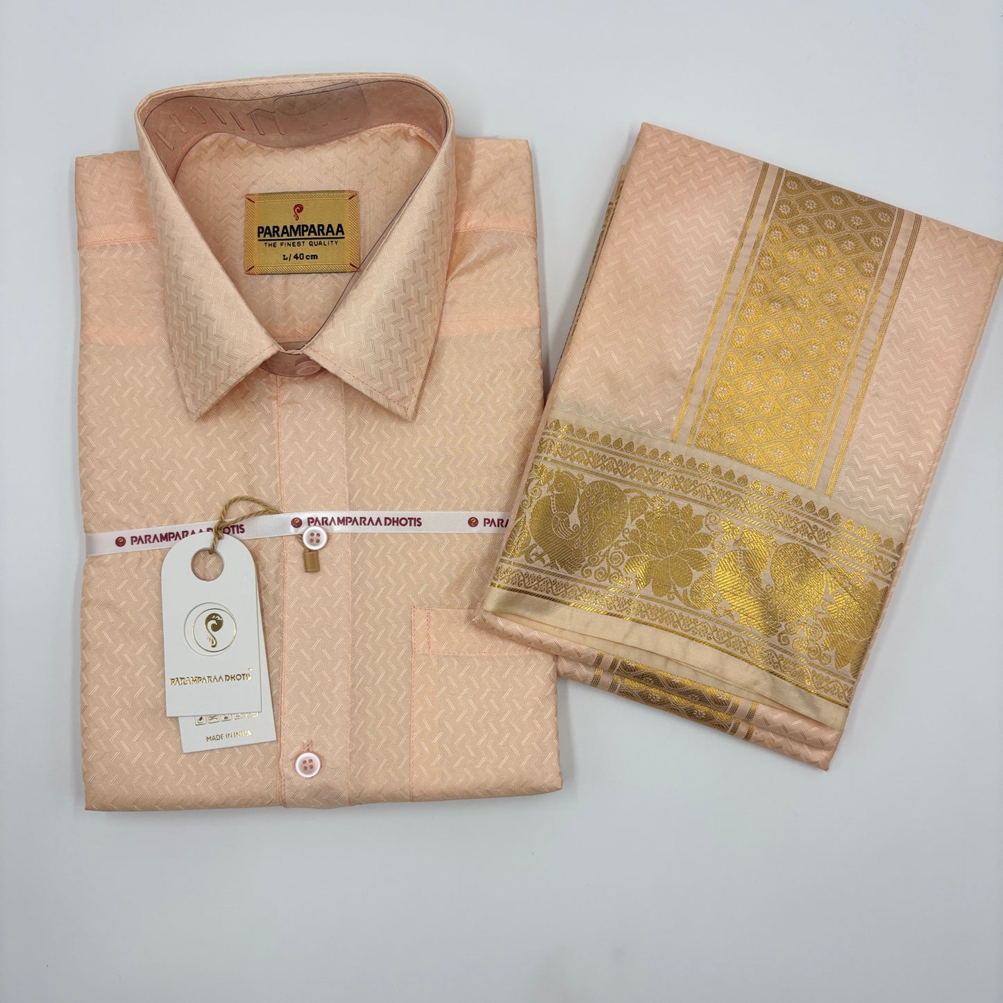 Manam Juquard wave Coral  Mens shirt and Dhotis