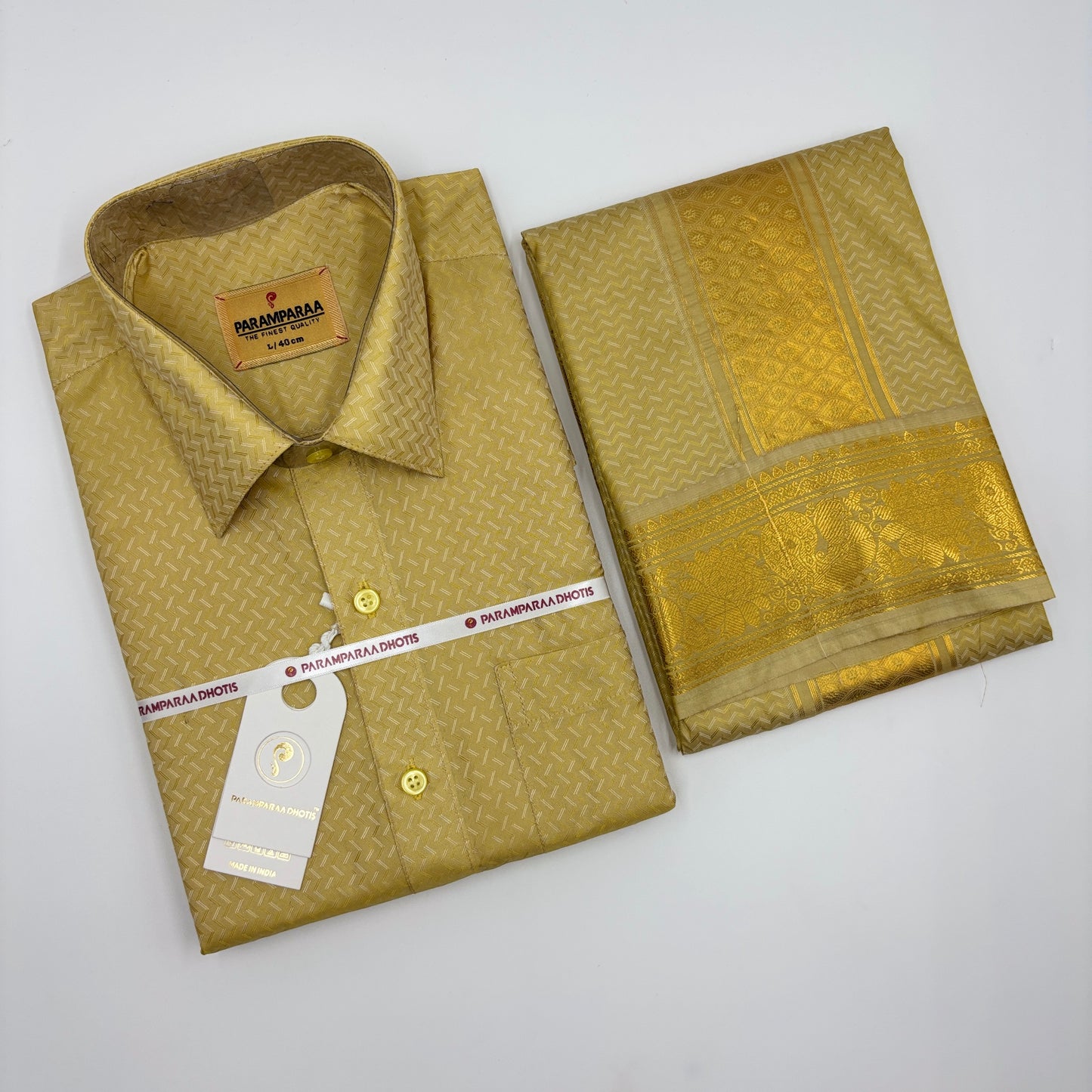 Manam Juquard wave Jari Gold  Mens shirt and Dhotis