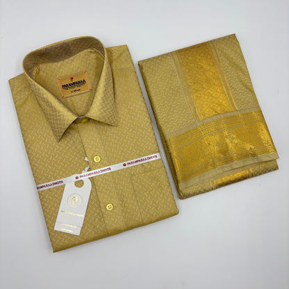 Manam Juquard wave Jari Gold  Mens shirt and Dhotis