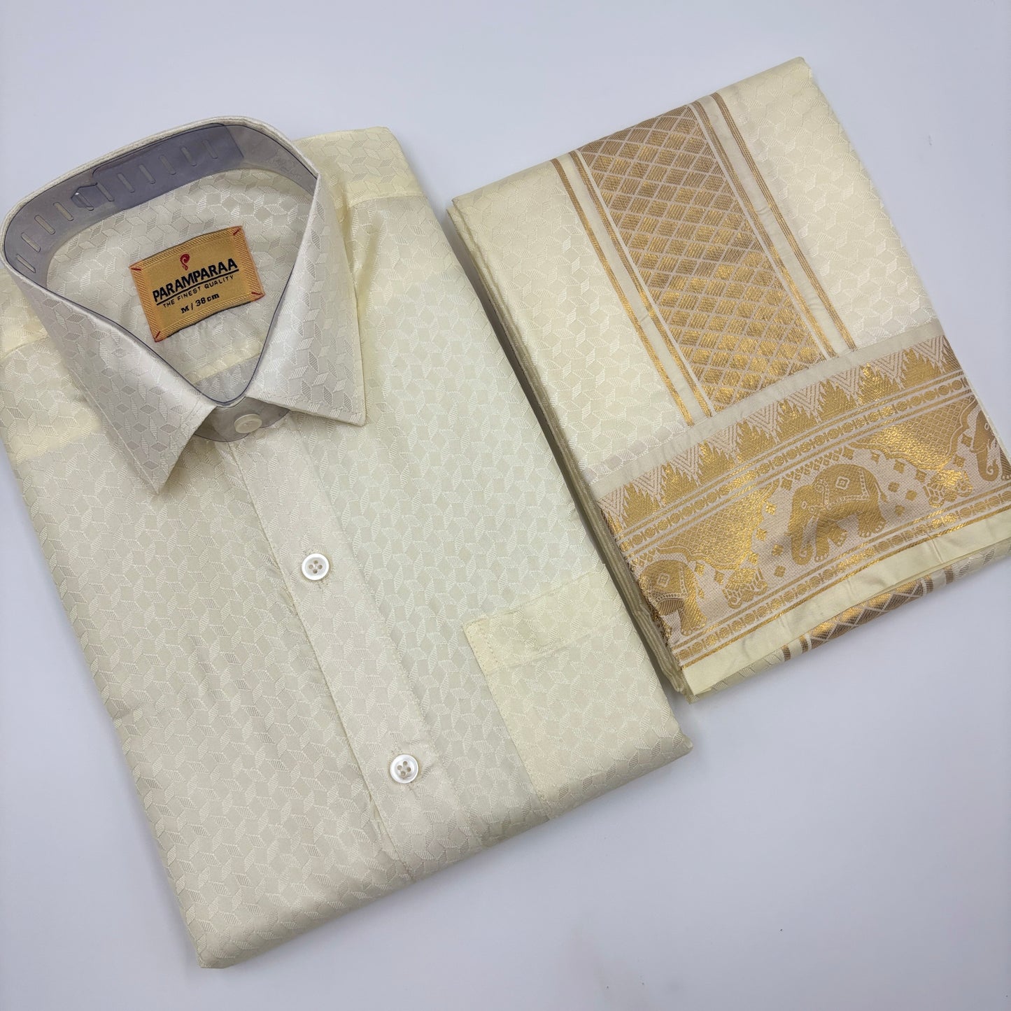 Manam Juquard  Cream  Mens shirt and Dhotis