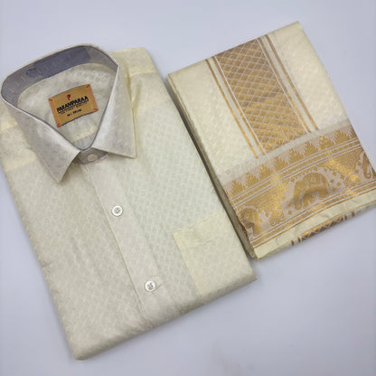 Manam Juquard  Cream  Mens shirt and Dhotis