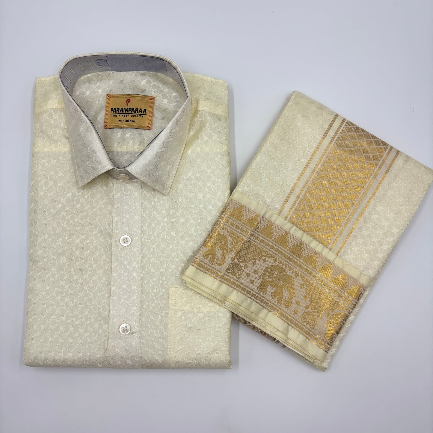 Manam Juquard  Cream  Mens shirt and Dhotis
