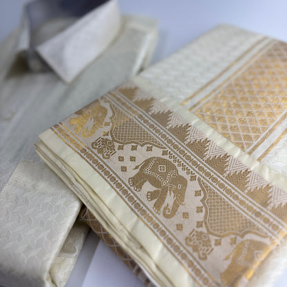 Manam Juquard  Cream  Mens shirt and Dhotis