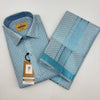 Anugraha Tissue Emboss Double Jari Sky Blue Mens shirt and Dhoti