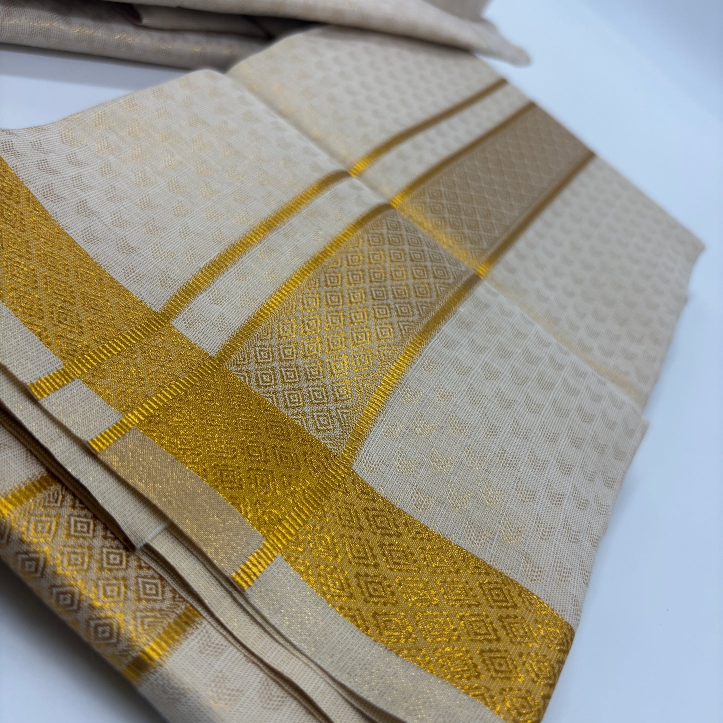 Anugraha Tissue Emboss Gold Shiled Mens shirt and Dhotis