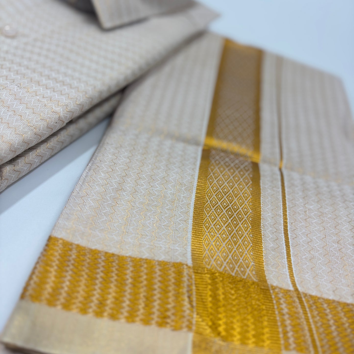 Anugraha Tissue Emboss Gold Wave Mens shirt and Dhotis
