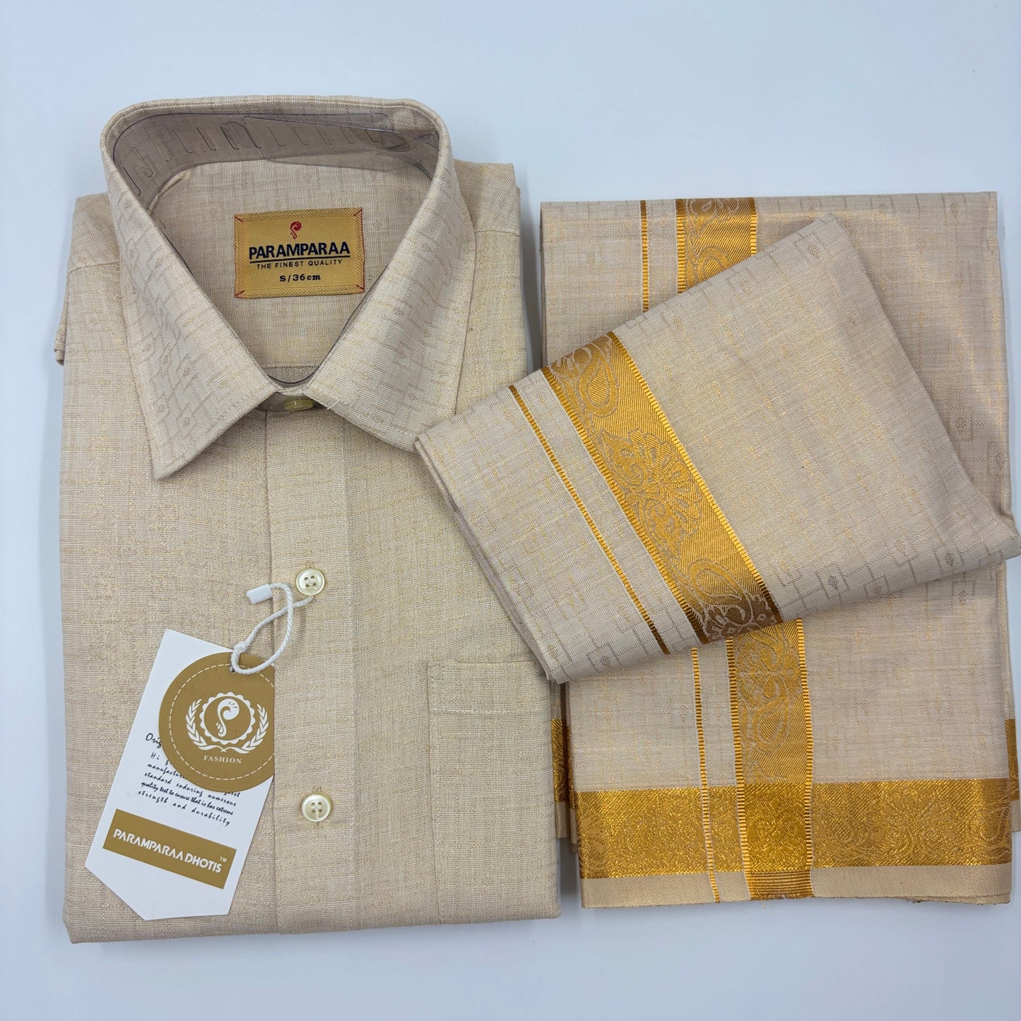 Anugraha Tissue Emboss Gold Box Mens shirt and Dhotis