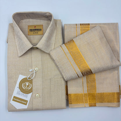 Anugraha Tissue Emboss Gold Box Mens shirt and Dhotis