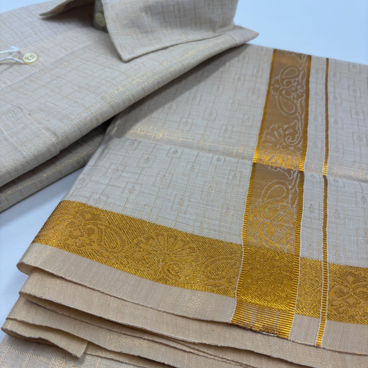 Anugraha Tissue Emboss Gold Box Mens shirt and Dhotis