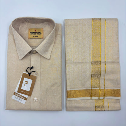 Anugraha Tissue Emboss gold Chakram  Mens shirt and Dhotis