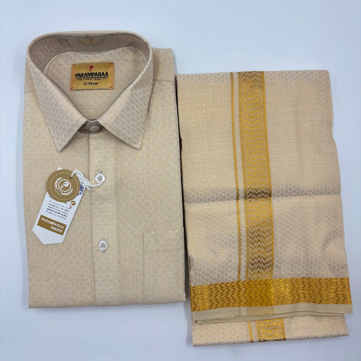 Anugraha Tissue Emboss Gold eye Mens shirt and Dhotis