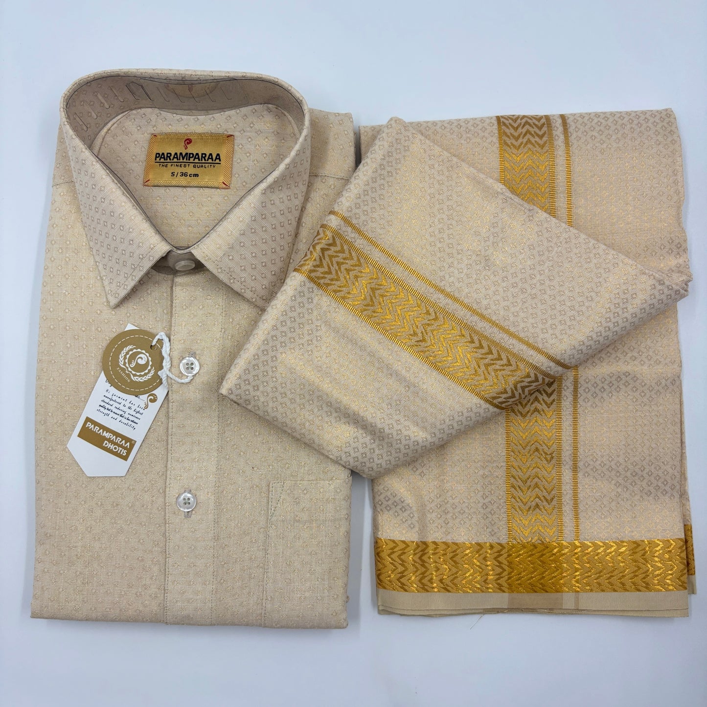 Anugraha Tissue Emboss Gold eye Mens shirt and Dhotis