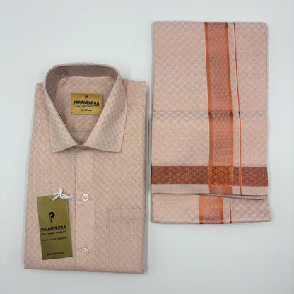 Anugraha Tissue Emboss cop Shiled Mens shirt and Dhotis