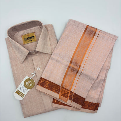 Anugraha Tissue Emboss cop Arrow Mens shirt and Dhotis