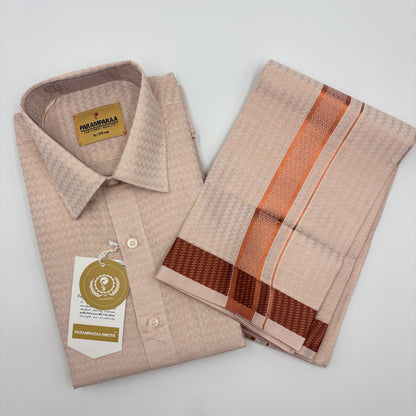 Anugraha Tissue Emboss cop wave Mens shirt and Dhotis