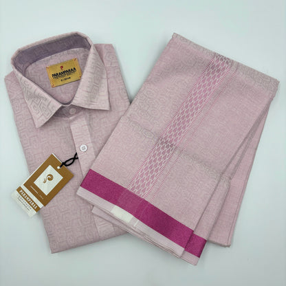 Anugraha Tissue Emboss Pink chakram Mens shirt and Dhotis