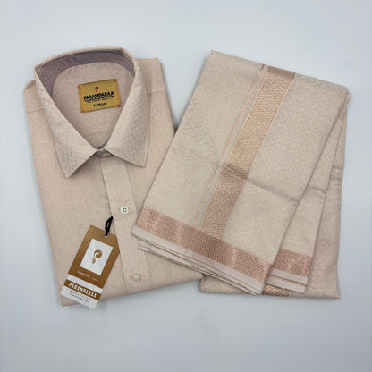 Anugraha Tissue Emboss Almond New  Mens shirt and Dhotis