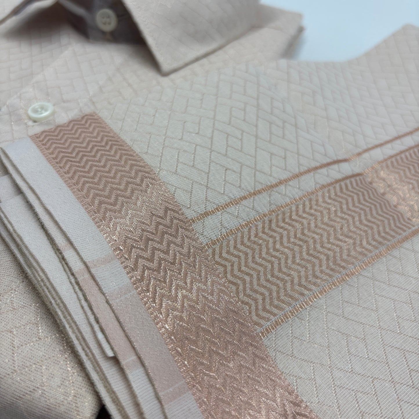 Anugraha Tissue Emboss Almond New  Mens shirt and Dhotis