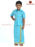 Kids Silk Sky blue Shirt and Dhotis