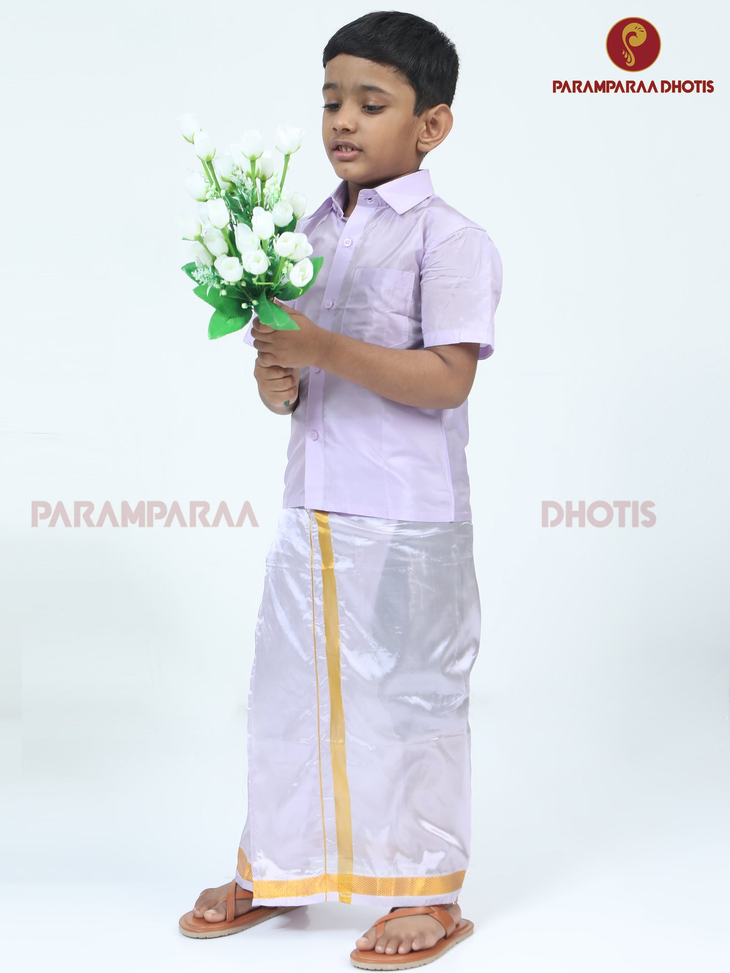 Kids Silk Ultra voilet Shirt and Dhotis -  -  Paramparaa Dhotis