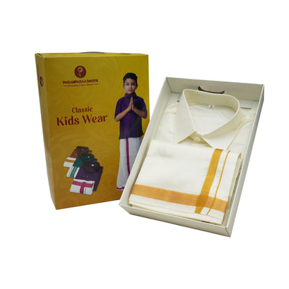 Kids Silk cream Shirt and Dhotis -  -  Paramparaa Dhotis