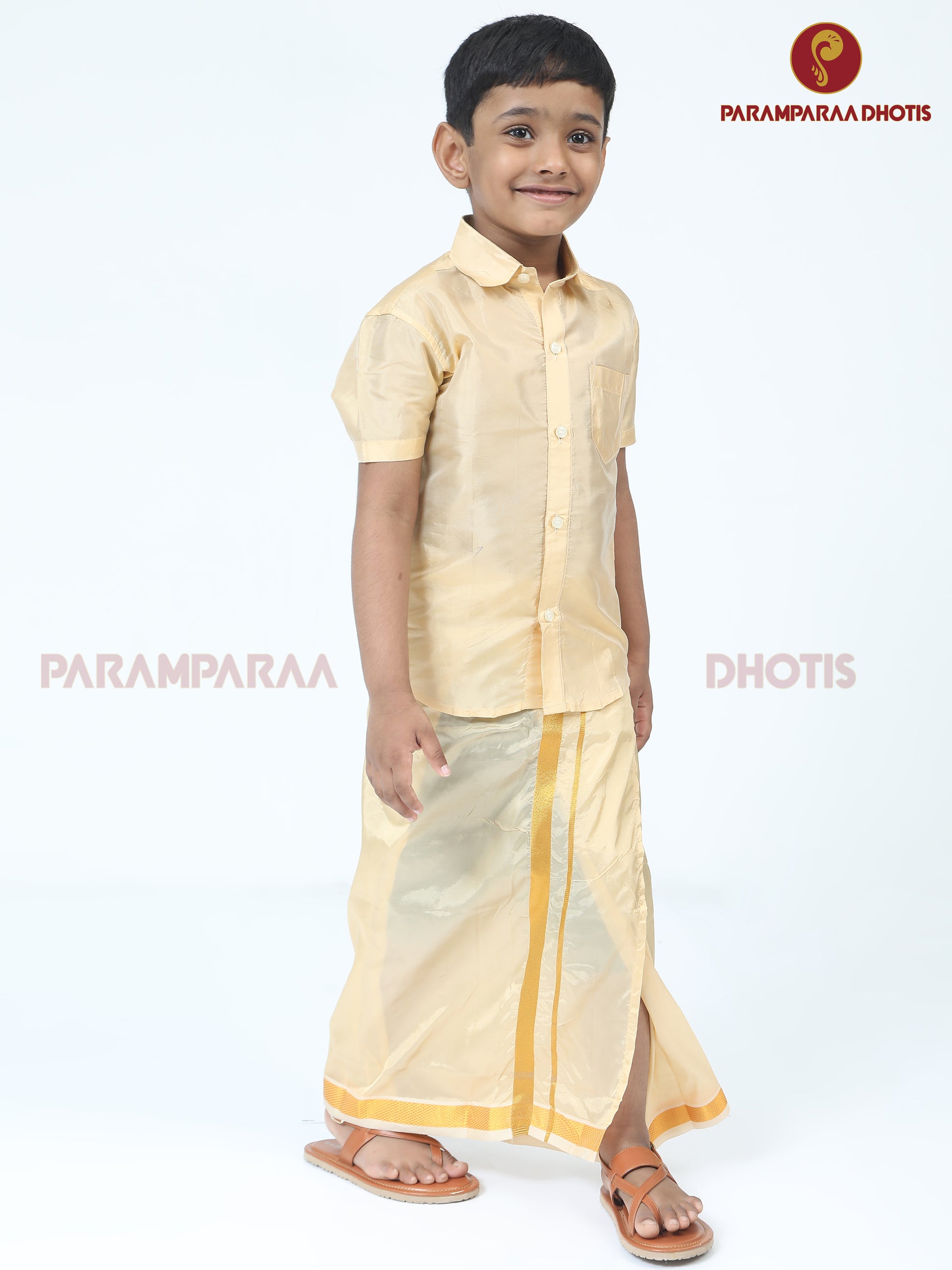 Kids Silk mango Shirt and Dhotis -  -  Paramparaa Dhotis
