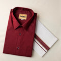 Aarambam Cotton Dark Maroon Mens shirt and Dhotis