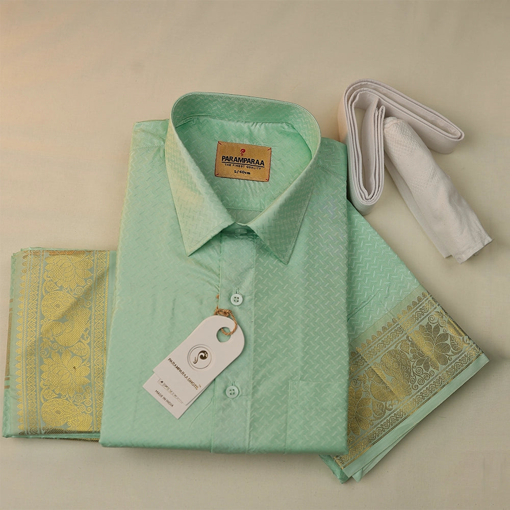 Manam Juquard Wave Mint leaf Mens shirt and Dhotis