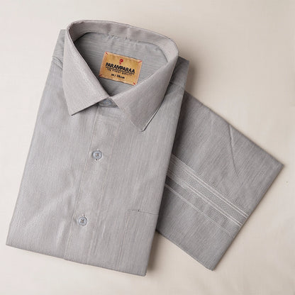 Royal Tissue Grey Mens Shirt and Dhotis -  -  Paramparaa Dhotis