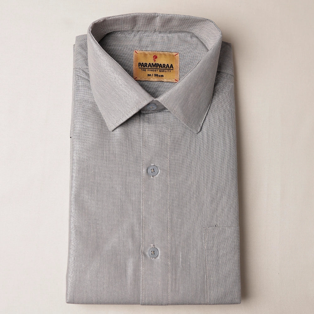 Royal Tissue Grey Mens Shirt and Dhotis -  -  Paramparaa Dhotis