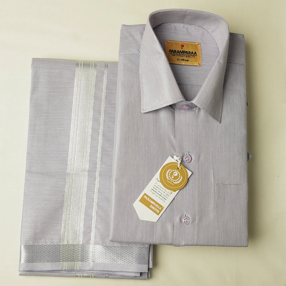Royal Tissue Voilet Mens shirt and Dhotis -  -  Paramparaa Dhotis