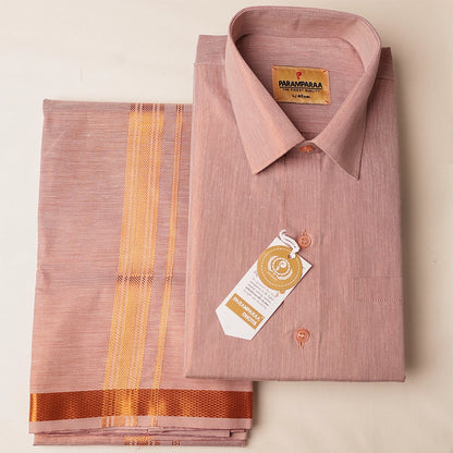 Royal Tissue copper Mens shirt and Dhotis -  -  Paramparaa Dhotis