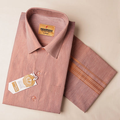 Royal Tissue copper Mens shirt and Dhotis -  -  Paramparaa Dhotis