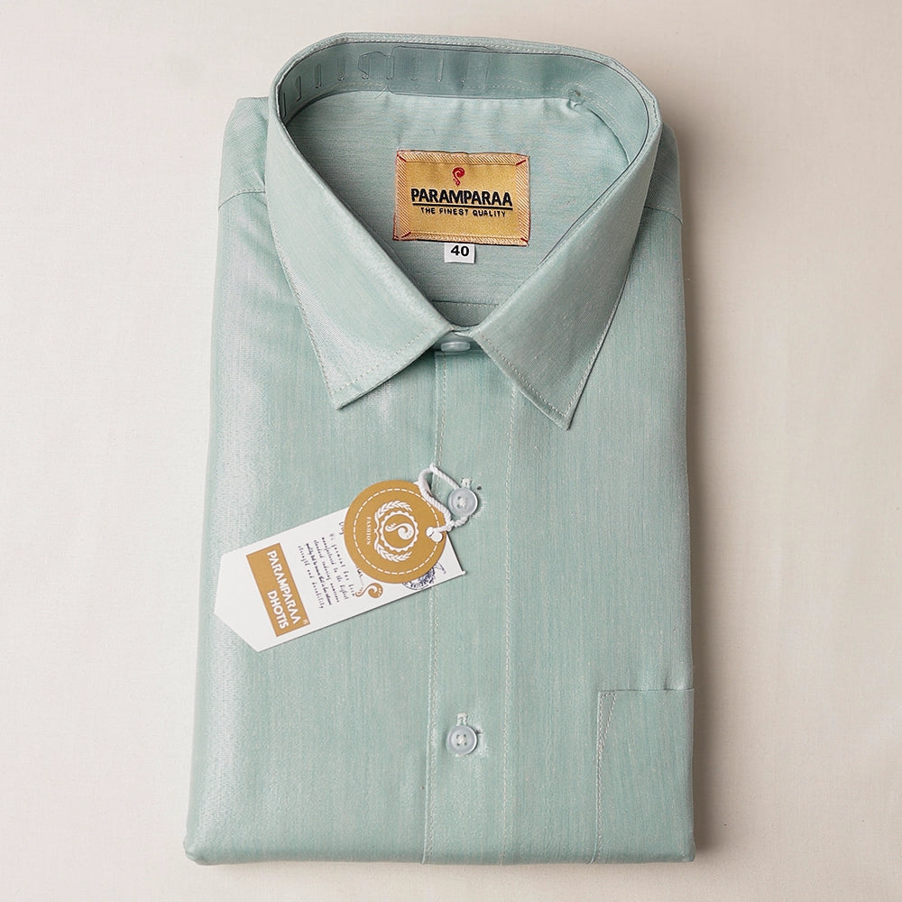 Royal Tissue ice blue Mens shirt and Dhotis -  -  Paramparaa Dhotis