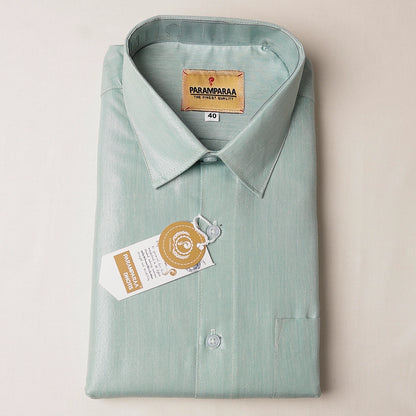 Royal Tissue ice blue Mens shirt and Dhotis -  -  Paramparaa Dhotis