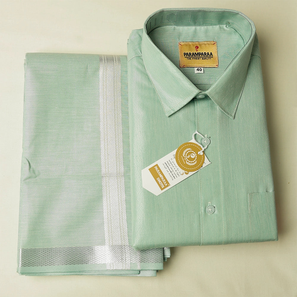 Royal Tissue mint green Mens shirt and Dhotis -  -  Paramparaa Dhotis