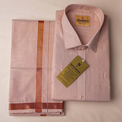Swarna Tissue Copper Mens shirt and Dhotis -  -  Paramparaa Dhotis