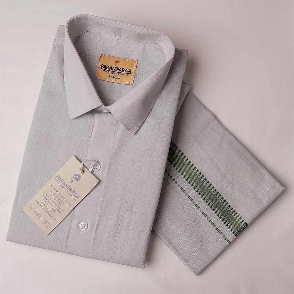 Swarna Tissue Green Mens shirt and Dhotis -  -  Paramparaa Dhotis