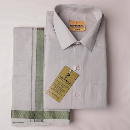 Swarna Tissue Green Mens shirt and Dhotis -  -  Paramparaa Dhotis